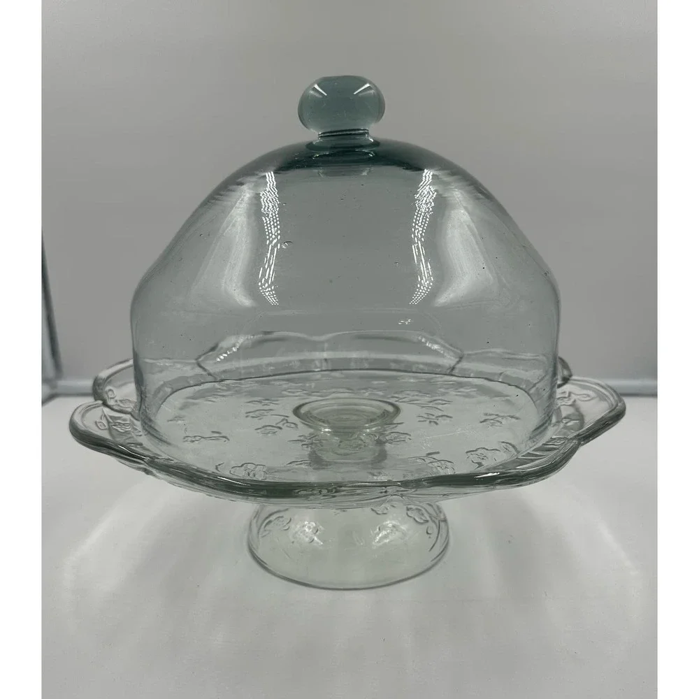 Vintage Pedestal Glass Cake Stand with Dome Holds 12